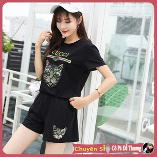 Sét bộ thể thao nữ MÈO COTTON 100 xịn áo ngắn tay quần đùi cổ tròn cao cấp thời trang đẹp xịn giá sỉ