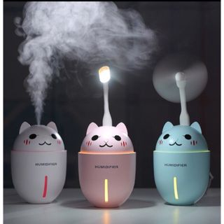 Máy phun sương tạo ẩm hình thú cao cấp 3in1 hình con mèo - kết hợp quạt và đèn ngủ