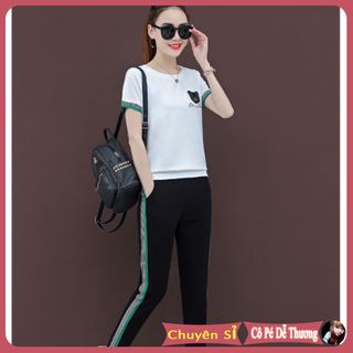 sét thể thao nữ màu trắng 100 COTTON ngắn tay cổ tròn thu đông cao cấp đẹp tập gym chạy bộ Cô Gái Dễ Thương giá sỉ