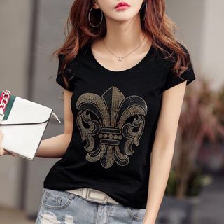 Áo phông cotton đính đá