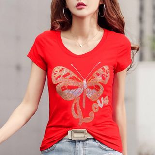 Áo phông cotton đính đá