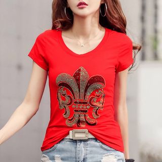 Áo phông cotton đính đá