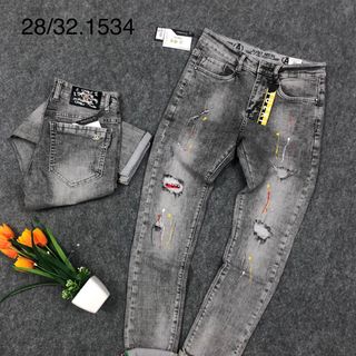 Quần jean nam vẩy sơn rách lót