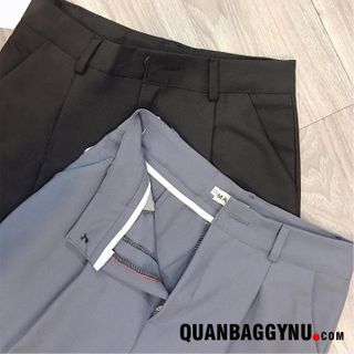Quần Baggy Vải Đai Tròn Công Sở 3 Màu Đen Xám Nâu Bò