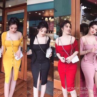 Set Đầm Body Kèm Áo Khoác Ngoài Nút giá sỉ