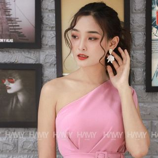 ĐẦM DỰ TIỆC LỆCH VAI NHÚN BÒE