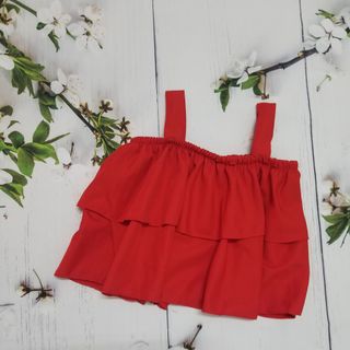 Bộ đồ bé gái áo tai bèo màu đỏ - BB02D