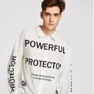 Áo Sơ Mi Nam Form Suông Lá Thư Nút Trắng Casual Mẫu Powerful giá sỉ