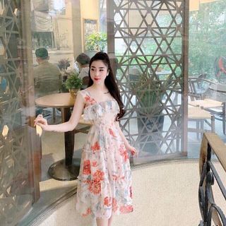 đầm maxi hoa xòe 2 dây