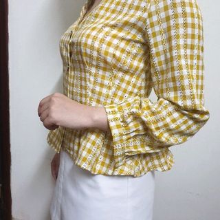 áo caro xếp ly eo