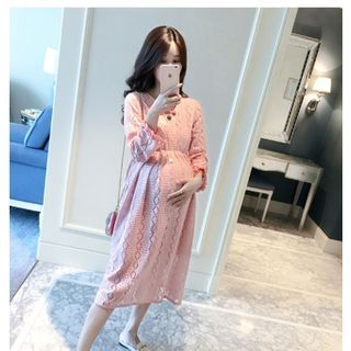 Đầm bầu ren hồng tay lỡ