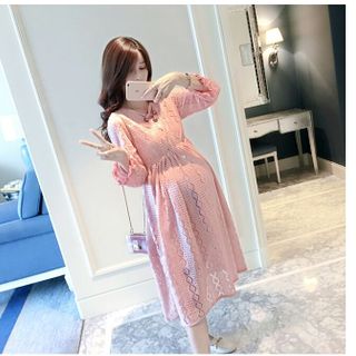 Đầm bầu ren hồng tay lỡ