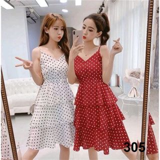 đầm chấm bi 3 tầng