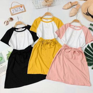 Đầm thun raglan cột nơ giá sỉ