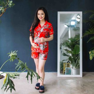 Bộ bầu short pyjma in hình màu đỏ giá sỉ