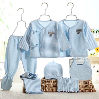 Set 2 bộ quần áo cho bé thun cotton có nónbăng đô và yếm- 115 giá sỉ