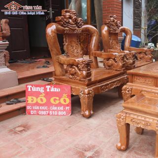 Bàn Ghế Nghê Đỉnh Cột 14 Gỗ Re Gừng