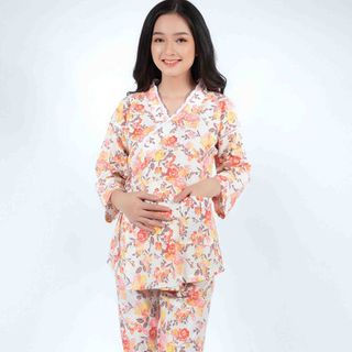 Bộ bầu yukata phối viền ren trắng cam giá sỉ