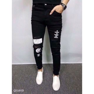 Quần Jeans Nam In Phối Kiểu đen và trắng