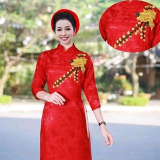 ÁO DÀI TRUYỀN THỐNG GẤM LỤA THÊU