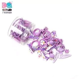 HỘP 50 DÂY BUỘC TÓC KẸP TÓC ĐÍNH NƠ DỄ THƯƠNG CHO BÉHỘP NHỰA TRÒN