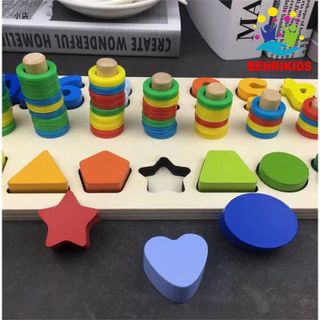 Giáo cụ Montessori cột tính học đếm và hình khối bằng gỗ