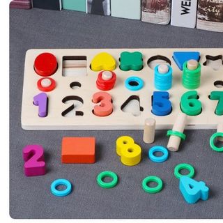 Giáo cụ Montessori cột tính học đếm và hình khối bằng gỗ