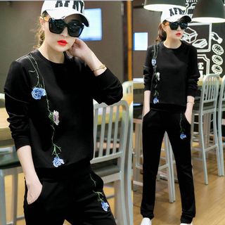 Đồ bộ thể thao nữ hoa hồng xanh TT319