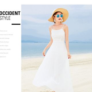 Đầm váy dây hở đi tiệc đầm maxi dây đi biển đầm dài có tay