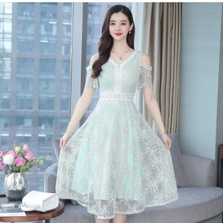 Thời trang công sở đầm váy đi tiệc đi biển set áo sơ mi và váy đầm tay dài đầm ren đi tiệc set đầm thun