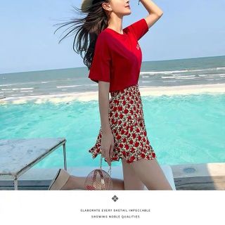 Set bộ váy voan hoa áo pull set váy dài áo pull tươi trẻ phong cách phù hợp đi du lịch đi biển