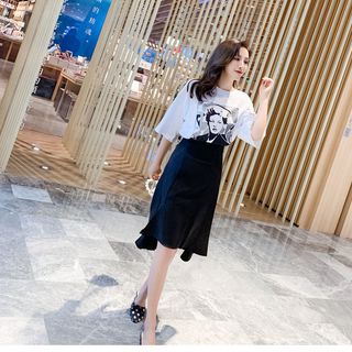 Set bộ pull jeanÁo thun cottonváy jean form mặc thoải mái set áo sơ mi và váy