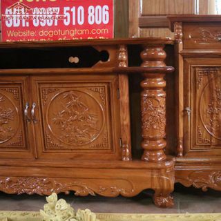 KỆ TIVI CỘT NHO ĐẸP CHẤT LIỆU GỖ GÕ ĐỎ TỰ NHIÊN