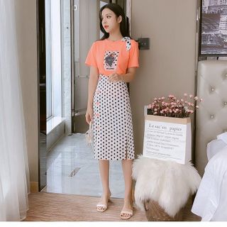 Thời trang công sở đầm váy đi tiệc đi biển set áo sơ mi và váy đầm tay dài đầm ren đi tiệc set đầm thun