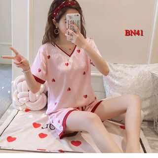 BN41-Bộ đồ ngủ nữ chất phi lụa mát mịn quần đùi