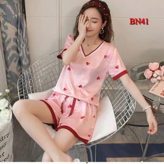 BN41-Bộ đồ ngủ nữ chất phi lụa mát mịn quần đùi