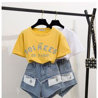 Set bộ jean mooc và pull Áo thun quần jean Đầm rời form mặc thoải mái