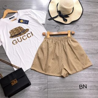set bộ đồ nữ đẹp chất cá tính dễ thương giá rẻ áo phông quần đũi sooc gucc BN 76438 Kèm Ảnh Thật