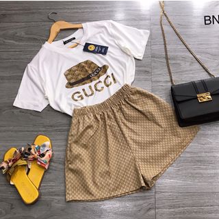 set bộ đồ nữ đẹp chất cá tính dễ thương giá rẻ áo phông quần đũi sooc gucc BN 76438 Kèm Ảnh Thật