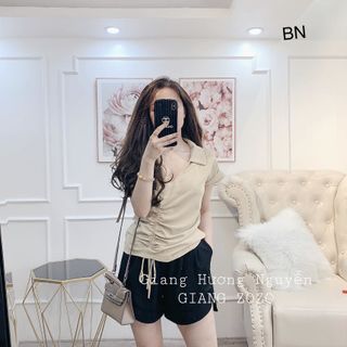 set bộ đồ nữ đẹp chất cá tính dễ thương giá rẻ áo đũi rút hông quần sooc cúc BN 17454 Kèm Ảnh Thật giá sỉ