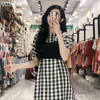 Set Đầm Caro Áo Thắt Nơ 317