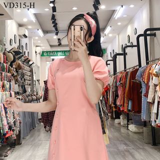 Đầm Tay Con Bo Phối Nút Dọc