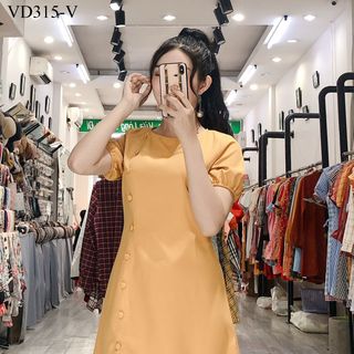 Đầm Tay Con Bo Phối Nút Dọc