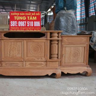 Kệ tivi cột trơn mẫu mới 2020 gỗ gõ đỏ