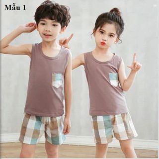 Bộ đồ ở nhà áo ba lỗ quần đùi bé trai và bé gái