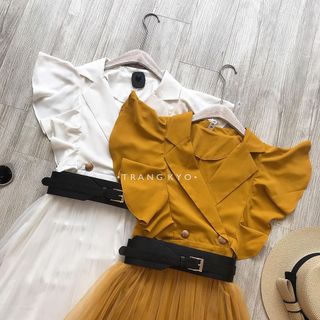 ĐẦM TAY BÈO CỔ VEST KÈM BELT