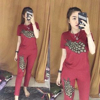 Bộ đồ nữ hoạ tiết chim công MS01