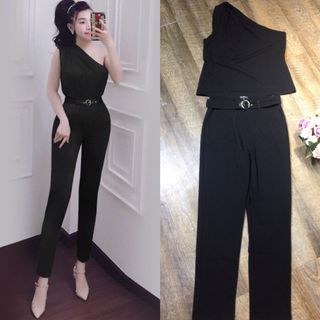 Set nguyên bộ áo lệch vai quần dài kèm belt như hình