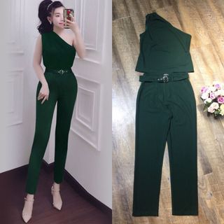 Set nguyên bộ áo lệch vai quần dài kèm belt như hình