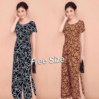 Set nguyên bộ quần dài xẻ ống họa tiết xinh xắn